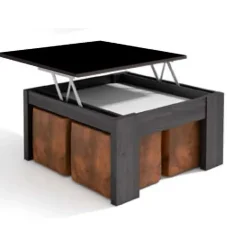 Mesa de centro elevable 80*80 cerámica & Pufs