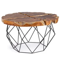 mesa de centro raíz y acero