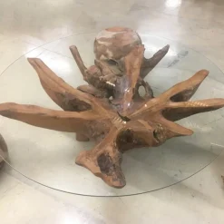 Mesa de centro teca y cristal Unique