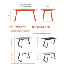 Mesa extensible Madison negra porcelánico